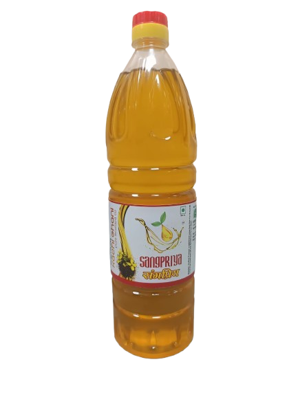 Sangpriya 1 litre yellow mustard oil bottle
